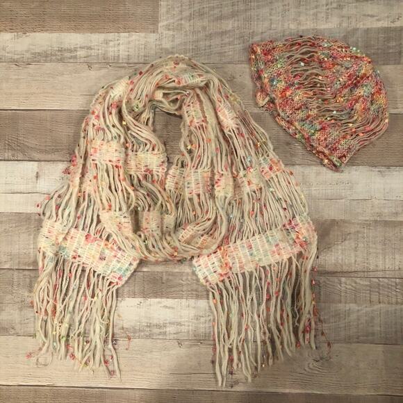 Perry Ellis Multi-Colored Fringe Hat & Scarf Set - Picture 2 of 7